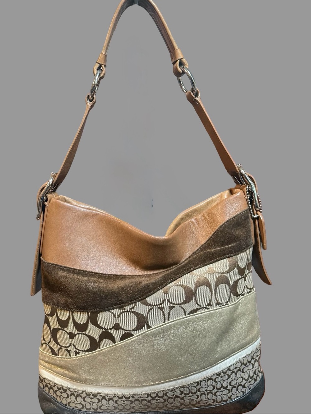 Rare Vintage Y2K Coach Signature Wave Patchwork Duffle Hobo Bag - #F10653